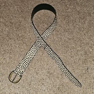 Free People Marcela Cow Hair Black and Cream Polka Dot Belt with Gold Buckle